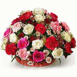 30 Mix Roses n Carnation Basket Arrangement